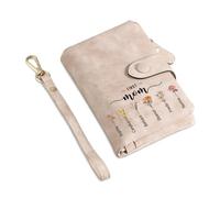 GLOPGEAR Mother’s Day Gift for Mom - Personalized Women's Wallet with Custom Name & Floral Initial - Soft Suede RFID Blocking Wallet Zipper Pocket, Pink, Pink