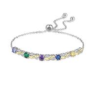 GLOPGEAR Personalized Birthstone Bracelets for Women Infinity Love Heart Charm Name Bracelet with 2-5 Birthstones Jewelry Mothers Day Gifts for Mom Daughter Wife Grandma, M, Acetate, Cubic Zirconia