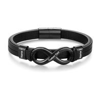 GLOPGEAR Personalized Leather Bracelet for Dad - Custom Name Bracelet with 2-6 Engraved Beads - Infinity Symbol Father’s Day Gift - Men's Bracelet for Husband, Grandpa, 21.5 Centimeters, Leather