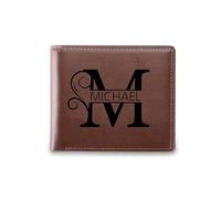 GLOPGEAR Personalized RFID Leather Wallet for Dad - Custom Name & Initial Bifold - First Layer Cowhide with Gift Box - Father’s Day, Birthday, Christmas Gift from Son Daughter, B-3, Bifold
