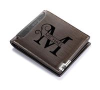 GLOPGEAR Personalized RFID Leather Wallet for Dad - Custom Name & Initial Bifold - First Layer Cowhide with Gift Box - Father’s Day, Birthday, Christmas Gift from Son Daughter, B-5
