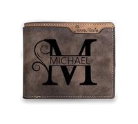 GLOPGEAR Personalized RFID Leather Wallet for Dad - Custom Name & Initial Bifold - First Layer Cowhide with Gift Box - Father’s Day, Birthday, Christmas Gift from Son Daughter, B-2, Bifold