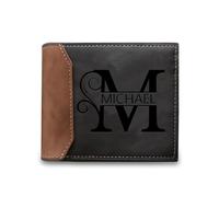 GLOPGEAR Personalized RFID Leather Wallet for Dad - Custom Name & Initial Bifold - First Layer Cowhide with Gift Box - Father’s Day, Birthday, Christmas Gift from Son Daughter, B-1, Bifold