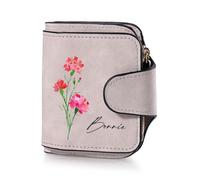 GLOPGEAR Personalized Women's Wallet with Photo and Name - Custom Initial Flower Purse with Engraving - RFID Zipper Wallet - Birthday Gift for Her, Mom, Wife, Girlfriend, Daughter, Style 3-pink