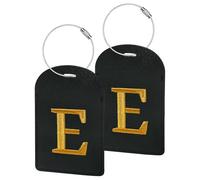Gloppie 2 Pack PU Leather Luggage Tags, Waterproof Baggage Labels with Initial Letter, ID Name Card for Suitcase & Travel Bag 70x110mm - E