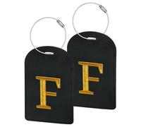 Gloppie 2 Pack PU Leather Luggage Tags, Waterproof Baggage Labels with Initial Letter, ID Name Card for Suitcase & Travel Bag 70x110mm - F