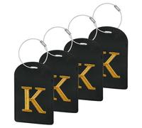 Gloppie 4 Pack Personalized Initial Luggage Tags for Suitcases,TSA Approved Letter Luggage Tag with Privacy Cover,Embroidered Monogrammed Travel Bag Tags Black K
