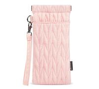 Gloppie Eyeglasses Case with 3 Pockets | Squeeze Top Soft Glasses Pouch for Ladies Protective Eyeglass Holder with Cleaning Cloth & Detachable Strap, Pink