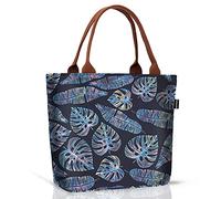 Gloppie Leakproof Lunch Bag for Women Insulated Lunch Tote Bag Durable Lunch Container 9L Perfect for Work Picnic Beach Travel, Yellow Blue Leaves