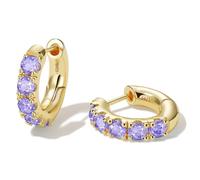 GLOQUAT 14k Gold Plated Light Purple Cubic Zirconia Hoop Earring for Women Sterling Silver Post Earrings Huggie Stud for Women Hypoallergenic Trendy Jewelry Gift Birthday Anniversary Wedding Earring