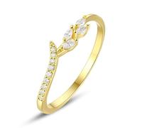 GLOQUAT 18K Gold Rings for Women Leaf Gold Plated Ring Classic Cubic Zirconia Stackable Rings Wedding Band with Clear CZ Diamond Fake Engagement Ring Dainty Statement Eternity Rings Size 6