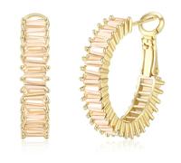 GLOQUAT Crystal Champagne Hoop Earrings 14K Gold Plated Hoops for Women S925 Silver Post Vintage Elegant CZ Gold Round Circle Hoops for Women Trendy Jewelry 25mm