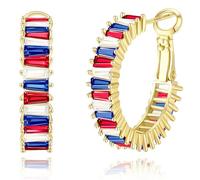 GLOQUAT Crystal Patriotic Flag Hoop Earrings 14K Gold Plated Patriotic Hoops for Women 925 Silver Post Vintage Colorful UK Flag Earrings CZ Gold Hoops for Women Trendy Ole Miss Jewelry
