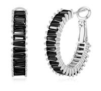 GLOQUAT CZ Black Hoop Earrings 14K White Gold Plated Hoops for Women Vintage Black Cubic Zirconia Earrings Fashion Round Circle Jewelry for Women 25mm