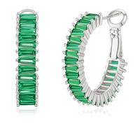 GLOQUAT Green Hoop Earrings ST Patrick's Day Accessories for Women Vintage kelly Green Earrings Cubic Zirconia Hoops Round Circle Hoop Earring for St Paddys Jewelry 25mm