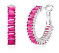GLOQUAT Hot Pink Earrings for Women Fuchsia Earrings Cubic Zirconia Hoops Fashion Crystal Earring for Women Neon Pink Hoops Jewelry for Female Baguette Earring Pink Accessories