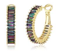 GLOQUAT Mystic Rainbow Earrings 14K Gold Plated Rainbow Crystal Hoops for Women S925 Silver Post Vintage Colorful Cubic Zirconia Gold Round Circle Hoops for Women Trendy Jewelry 25mm