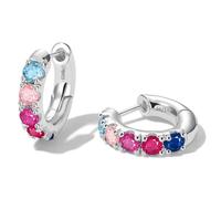 GLOQUAT Silver Plated Rainbow Cubic Zirconia Hoop Earrings for Women Sterling Silver Post Crystal Cuff Earring Huggie for Women Hypoallergenic Trendy Gift for Birthday Anniversary Wedding Earring