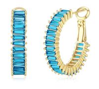 GLOQUAT Sky Blue Crystal Hoop Earrings 14K Gold Plated Light Blue Aquamarine Hoops for Women S925 Silver Post Vintage Elegant CZ Gold Round Circle Hoops for Women Trendy Jewelry 25mm