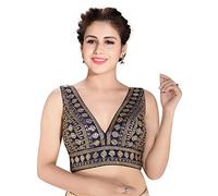 Glorenvally Fab Party Wear Bollywood Readymade Indian Ethnic Saree Blouse Crop Top Choli - (171) (40-Inch Bust, NavyBlue)
