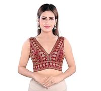 Glorenvally Fab Party Wear Bollywood Readymade Indian Ethnic Saree Blouse Crop Top Choli - (171) (Maroon, 34-Inch Bust)