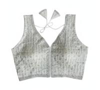 Glorenvally Fab Women's Party Wear Bollywood Readymade Indian Ethnic Saree Blouse Crop Top Choli-801 (Silver, 40-Inch Bust)