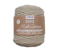 Glorex 5 1007 12 Macrame Rope 5 mm Super Soft Textile Yarn 60% Cotton / 40% Viscose for Crochet, Knitting, Knotting and Textile Design 500 g Approx. 85 m Twisted Taupe