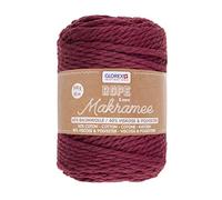 GLOREX 5 1007 18 - Macrame Rope, 500 g, 5 mm, Length 85 m, Bordeaux, Triple Twisted Cotton Yarn, 60% Cotton, 40% Viscose and Polyester, for Crocheting, Knitting, Knitting and Designing