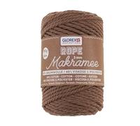 GLOREX 5 1007 31 - Macrame Rope 3 mm, 250 g, Brown, Length 63 m, Twisted, Super Soft Textile Yarn Made of 60% Cotton, 40% Viscose, for Crocheting, Knitting, Knotting and Textile Designing