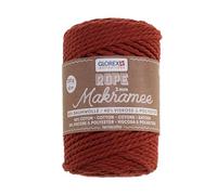 GLOREX 5 1007 32 - Macrame Rope 3 mm, 250 g, Terracotta, Length 63 m, Twisted, Super Soft Textile Yarn Made of 60% Cotton, 40% Viscose, for Crocheting, Knitting, Knotting and Textile Designing