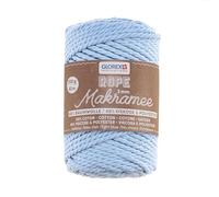 GLOREX 5 1007 33 - Macrame Rope 3 mm, 250 g, Light Blue, Length 63 m, Twisted, Super Soft Textile Yarn Made of 60% Cotton, 40% Viscose, for Crocheting, Knitting, Knotting and Textile Designing