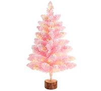 Gloreyan 2FT Artificial Christmas Tree with Lights Lighted Pink Tabletop Christmas Tree Light Up Battery Operated Snow Flocked Mini Xmas Pine Tree for Party Supplies Holiday Home Decoration