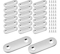GLORHA 20 Pieces Silver 2 Holes Mending Plates, 46 X 16mm Stainless Steel Flat Fixing Brackets with Screws