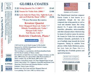 GLORIA COATES: STRING QUARTET NO. 9; SONATA FOR VIOLIN SOLO; LYRIC SUITE FOR PIA