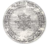 THE RUGS Gloria Round Rug - Lydia Vintage Oriental Short Pile Polypropylene 9mm in Grey | Size: 120 cm diameter THE RUGS Grey 120 cm diameter