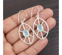 Glorious Aqua Chalcedony Gemstone Jewelry, 925 Solid Sterling Silver Earrings, Handmade Dazzling Silver Earrings For Gift