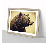 Glorious Bear H1022 Framed Print for Living Room Bedroom Home Office Décor, Wall Art Picture Ready to Hang, Oak A4 Frame (34 x 25 cm)