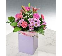 Glorious Bouquet Fresh Flowers - Summer Pink Floral Arrangement Gift, Pink Roses, Lilies, and Chrysanthemums - Ideal for Birthdays, Anniversaries, Get Well, Thank You, Sympathy, Celebrations Delivery