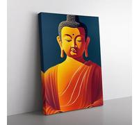 Glorious Buddha Teal, Red, Red Canvas Wall Art Print Ready to Hang, Framed Picture for Living Room Bedroom Home Office Décor, 76x50 cm (30x20 Inch)