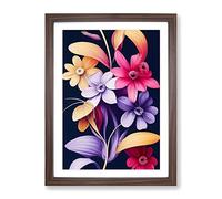 Glorious Flowers Framed Print | A3 Walnut Framed Wall Art | Ready to Hang | Modern Floral Picture | Living Room Bedroom Lounge Office