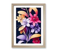 Glorious Flowers Framed Print | A4 Oak Framed Wall Art | Ready to Hang | Modern Floral Picture | Living Room Bedroom Lounge Office