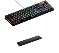 GLORIOUS Gaming GMMK 3 100% Mechanical Keyboard (Black, UK Layout) & Padded Wrist Rest (Full Size) Bundle - Fox Linear Switches, Complete Ergonomics