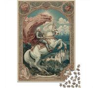 Glorious Knight on A White Horse, Castle, Dragon Rätsel Für Erwachsene || Familienspaß-Puzzles 70x50cm/1000pcs Erwachsene