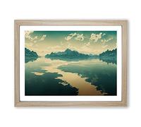 Glorious Mountain Lake Framed Print | A4 Oak Framed Wall Art | Ready to Hang | Modern Landscape Picture | Living Room Bedroom Lounge Office