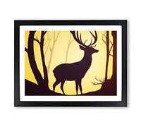Glorious Stag Deer Framed Print | A3 Black Framed Wall Art | Ready to Hang | Modern Animal Picture | Living Room Bedroom Lounge Office