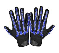 Glorious Traders Youth Football Gloves American Wide Receiver Injected Bones Football Gloves for Adult Men Women & Boys with Super Sticky Silicone Grip Palms (Blue Black, Adult Large)