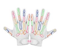 Glorious Traders Youth Football Gloves American Wide Receiver Injected Bones Football Gloves for Adult Men Women & Boys with Super Sticky Silicone Grip Palms (White with Multi, Youth-Medium)