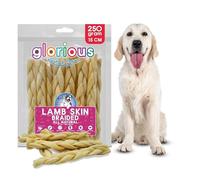 Glorious Treats & Chews Braided Lamb Skin Dog Chews 250g | Natural Long Lasting Dental Treats for Puppies & Dogs, High Protein Grain Free Chew Sticks, 15cm