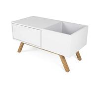 Glorious Turntable Lowboard - im 60er-Jahre-Retrodesign, Abhörstation, Offene Record Box, schockabsorbierende Gummifüße, weiß