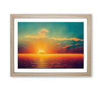 Glorious Watercolour Sunset Vol.1 Framed Print | A4 Oak Framed Wall Art | Ready to Hang | Modern Landscape Picture | Living Room Bedroom Lounge Office